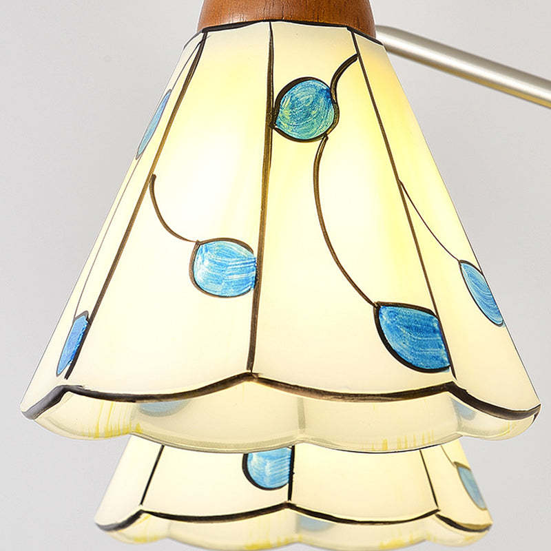 Contemporary Coastal Iron Wood Glass Cone Chandelier