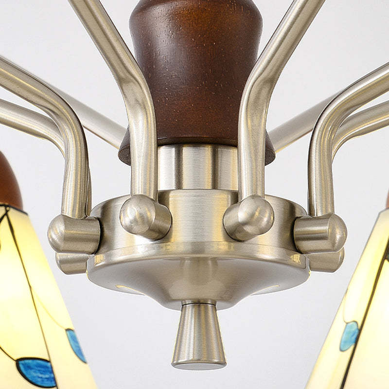 Contemporary Coastal Iron Wood Glass Cone Chandelier