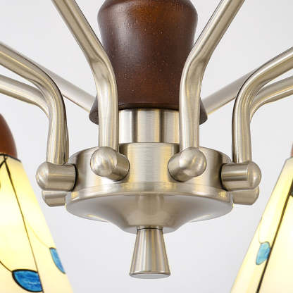 Contemporary Coastal Iron Wood Glass Cone Chandelier