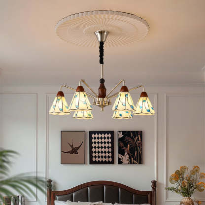 Contemporary Coastal Iron Wood Glass Cone Chandelier