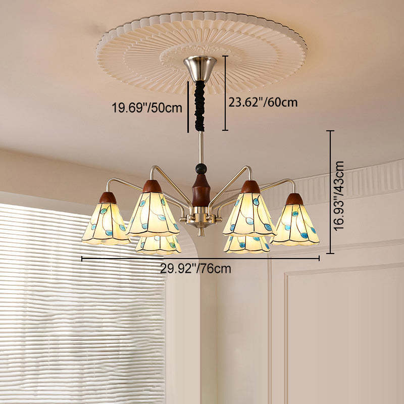 Contemporary Coastal Iron Wood Glass Cone Chandelier