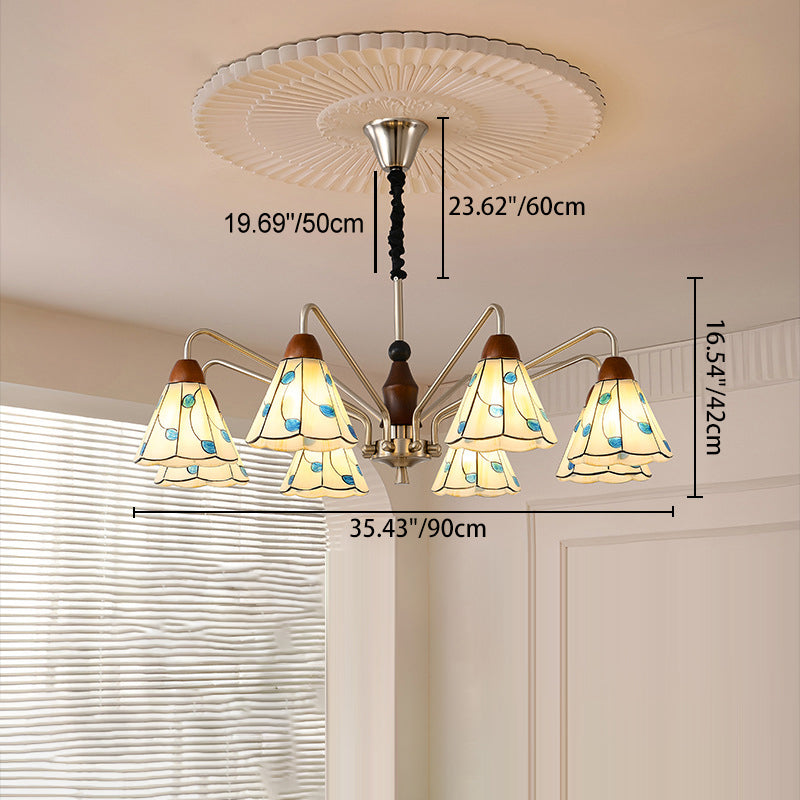 Contemporary Coastal Iron Wood Glass Cone Chandelier