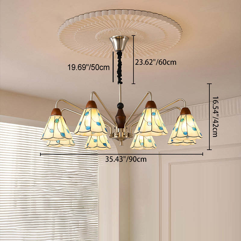 Contemporary Coastal Iron Wood Glass Cone Chandelier