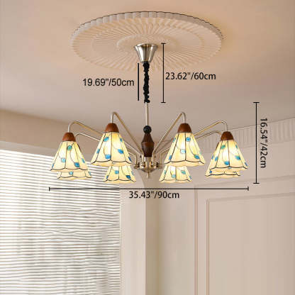 Contemporary Coastal Iron Wood Glass Cone Chandelier