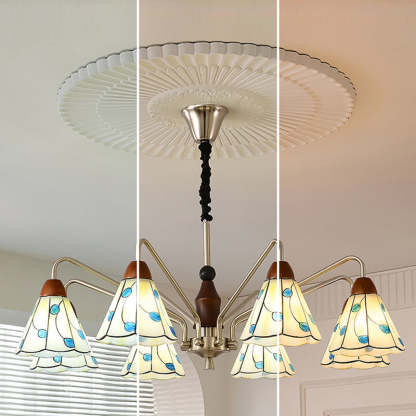 Contemporary Coastal Iron Wood Glass Cone Chandelier