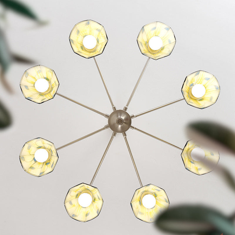 Contemporary Coastal Iron Wood Glass Cone Chandelier