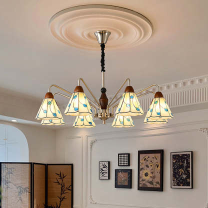 Contemporary Coastal Iron Wood Glass Cone Chandelier