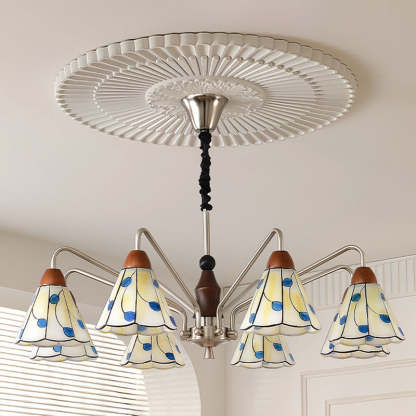 Contemporary Coastal Iron Wood Glass Cone Chandelier