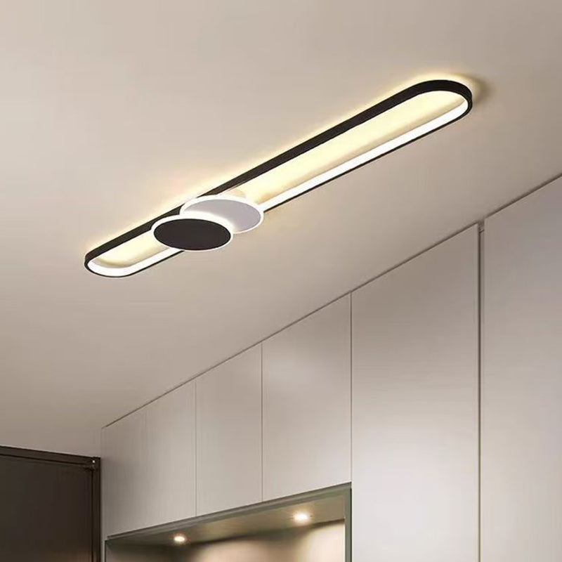 Minimalist Aluminum Iron Acrylic Oval Strip LED Flush Light — Warm Light(3000K) / 110V-120V For US/C