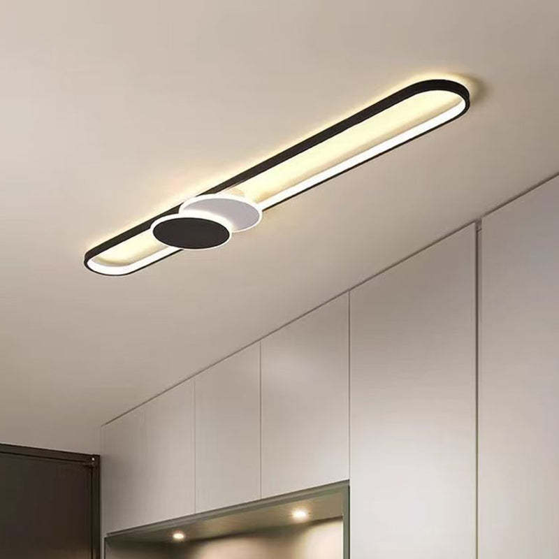 Minimalist Aluminum Iron Acrylic Oval Strip LED Flush Light — Warm Light(3000K) / 110V-120V For US/C