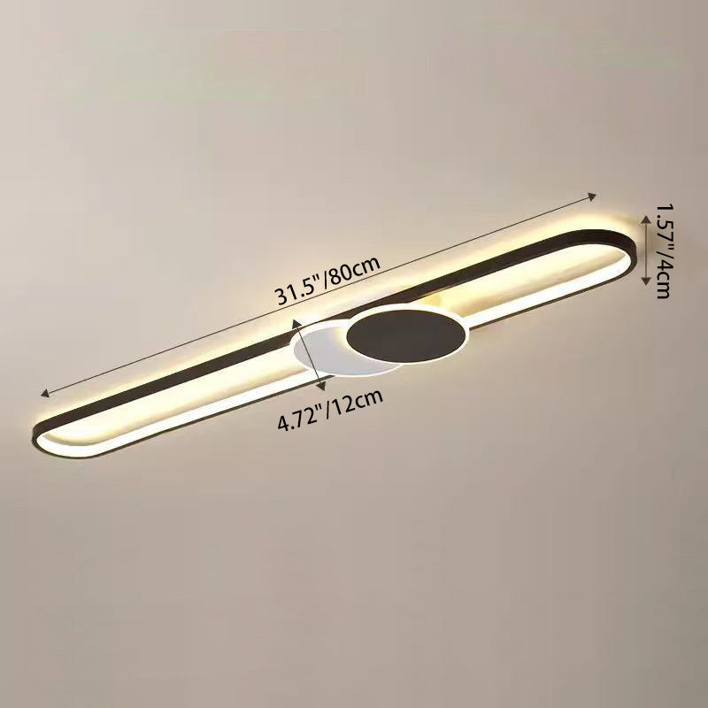 Minimalist Aluminum Iron Acrylic Oval Strip LED Flush Light — White Light (5000K) / 110V-120V For US/C