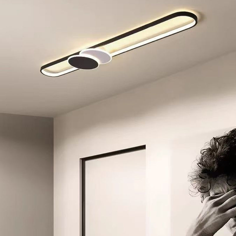Minimalist Aluminum Iron Acrylic Oval Strip LED Flush Light — Warm Light(3000K) / 110V-120V For US/C