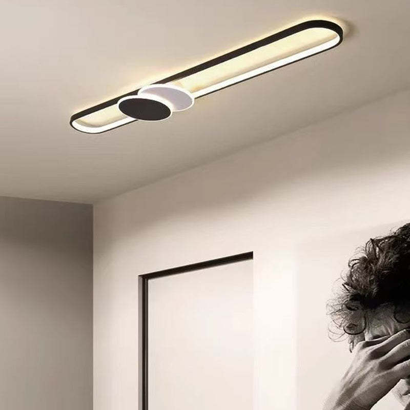 Minimalist Aluminum Iron Acrylic Oval Strip LED Flush Light — Warm Light(3000K) / 110V-120V For US/C