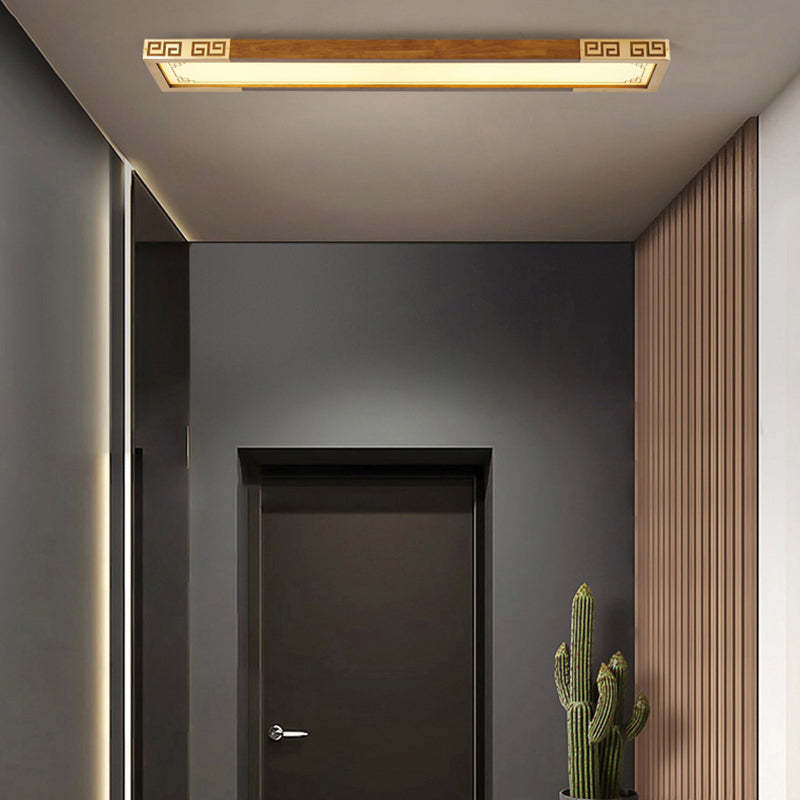 Chinese Metal Rubberwood Carved Lucky Cloud LED Flush Light