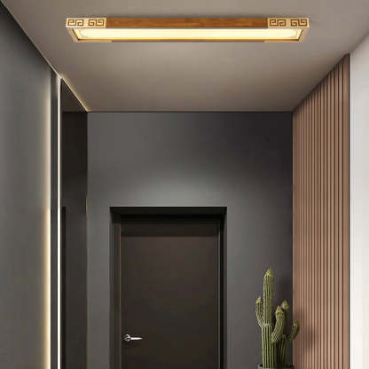 Chinese Metal Rubberwood Carved Lucky Cloud LED Flush Light