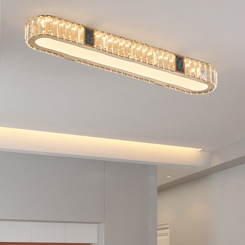 Modern Stainless Steel Crystal Acrylic Oval LED Flush Light