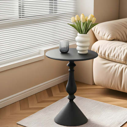 Minimalist Metal Candleholder-Base Round Coffee Table — Black
