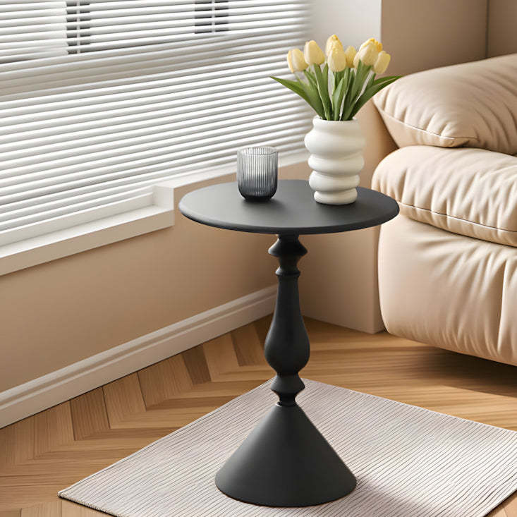 Minimalist Metal Candleholder-Base Round Coffee Table