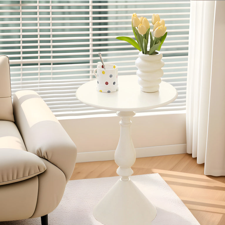 Minimalist Metal Candleholder-Base Round Coffee Table — White