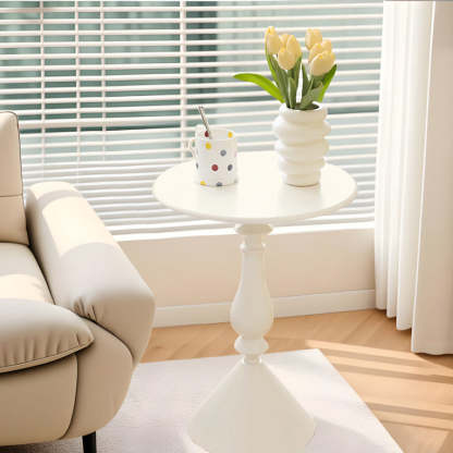 Minimalist Metal Candleholder-Base Round Coffee Table — White