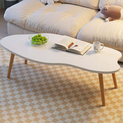 Minimalist Metal Wood Cloud Coffee Table — White