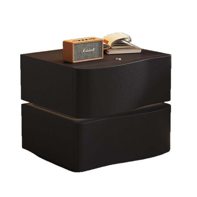 Contemporary Wood Leather Rounded 2-Drawer Nightstand