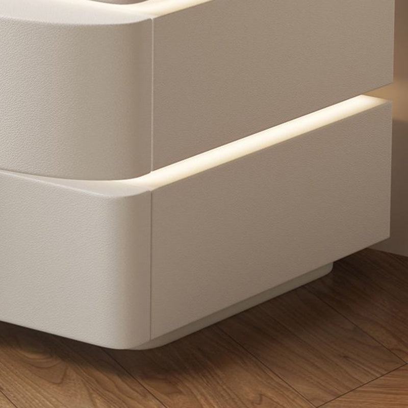Contemporary Wood Leather Rounded 2-Drawer Nightstand — Black