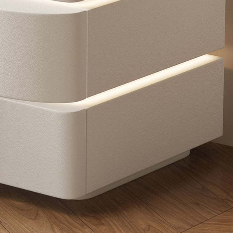 Contemporary Wood Leather Rounded 2-Drawer Nightstand — Black
