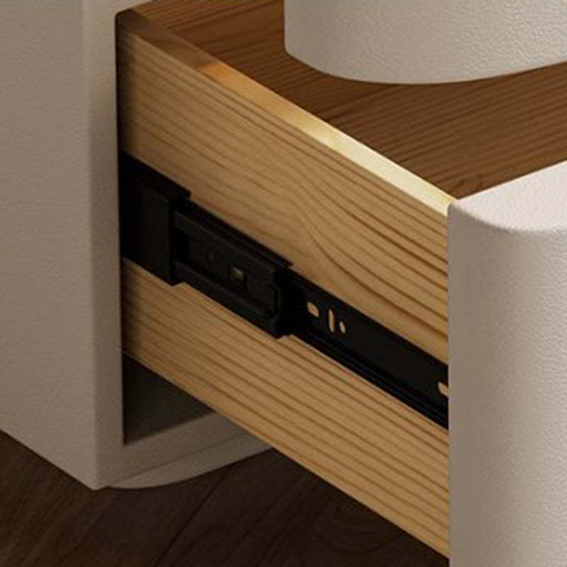 Contemporary Wood Leather Rounded 2-Drawer Nightstand