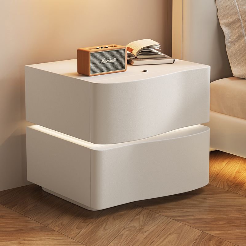 Contemporary Wood Leather Rounded 2-Drawer Nightstand