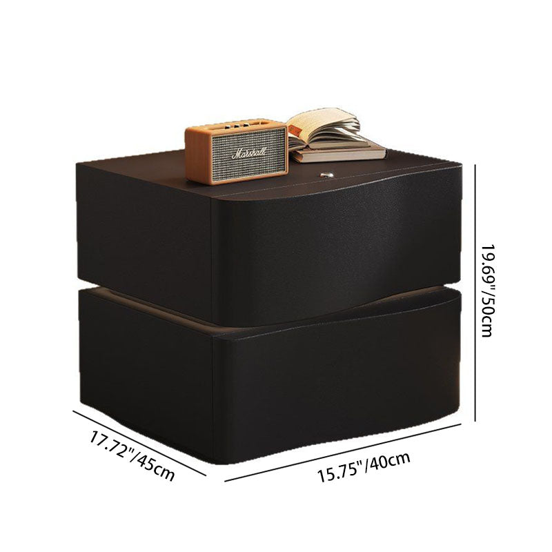 Contemporary Wood Leather Rounded 2-Drawer Nightstand — Cream White