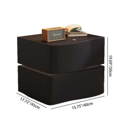 Contemporary Wood Leather Rounded 2-Drawer Nightstand — Cream White