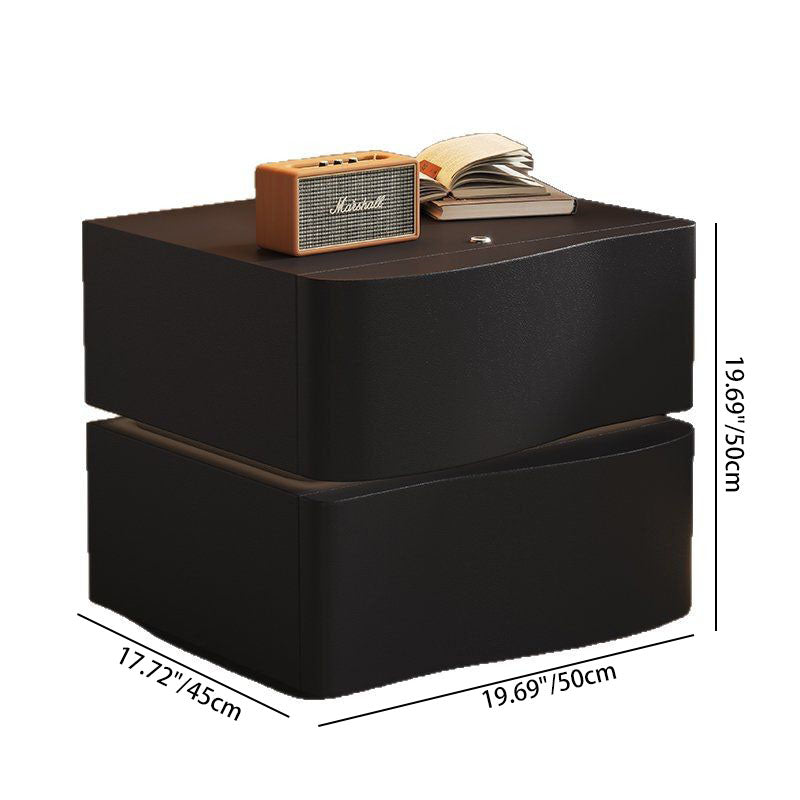Contemporary Wood Leather Rounded 2-Drawer Nightstand — Black