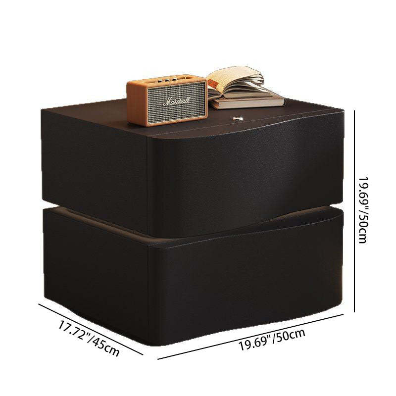 Contemporary Wood Leather Rounded 2-Drawer Nightstand — Black