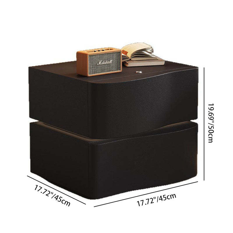 Contemporary Wood Leather Rounded 2-Drawer Nightstand — Gray