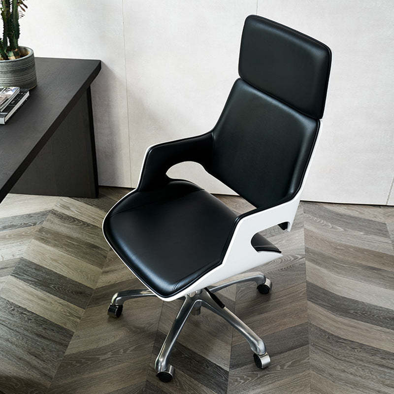 Nordic Leather Steel Adjustable Desk Chair — Synthetic Leather / Walnut + Brown
