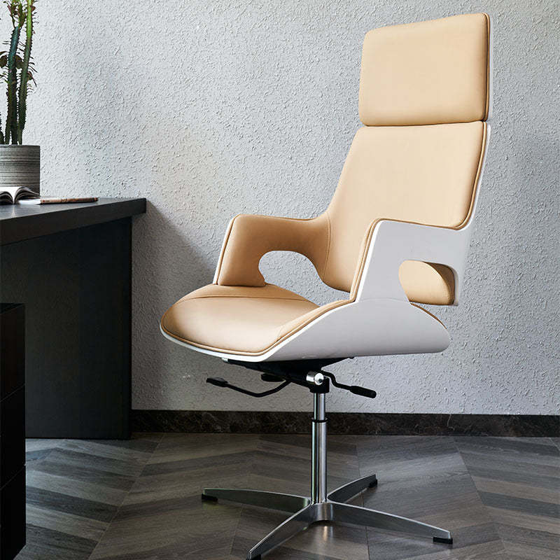 Nordic Leather Steel Adjustable Desk Chair — Synthetic Leather / White + Black