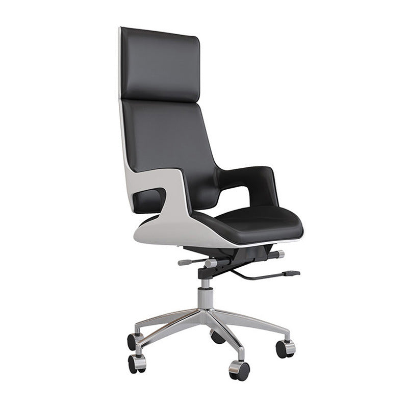 Nordic Leather Steel Adjustable Desk Chair — Genuine Leather / White + Khaki