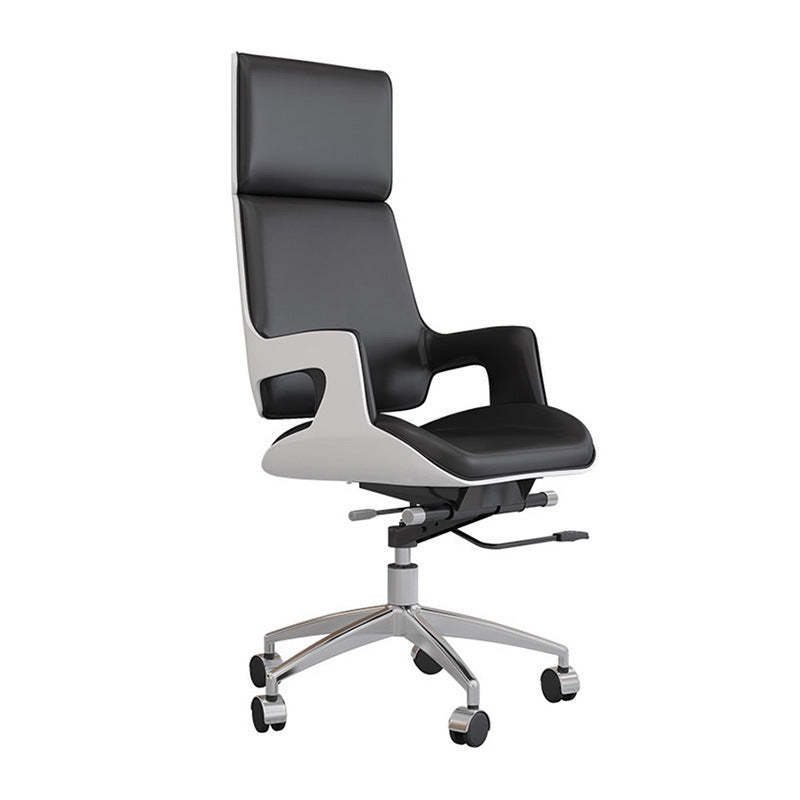 Nordic Leather Steel Adjustable Desk Chair — Genuine Leather / White + Khaki