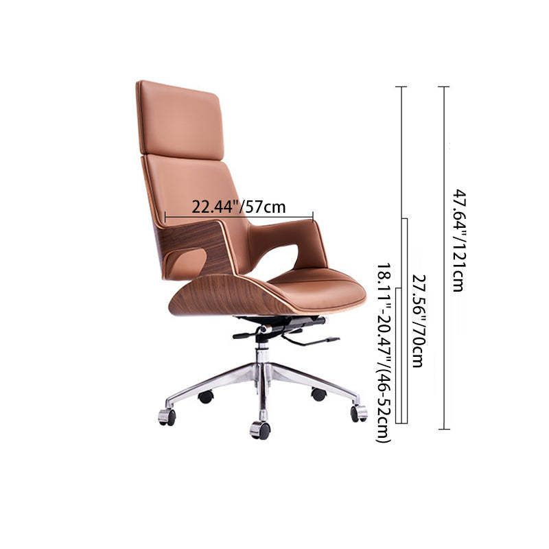 Nordic Leather Steel Adjustable Desk Chair — Genuine Leather / White + Black