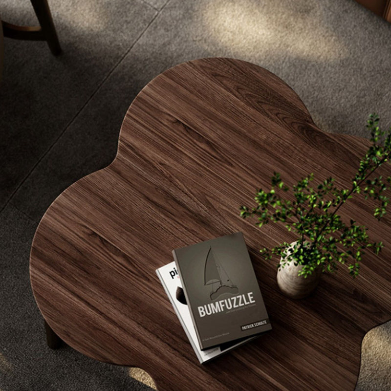 Nordic Clover Brass Walnut Wood Round Coffee Table