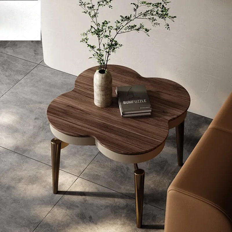 Nordic Clover Brass Walnut Wood Round Coffee Table