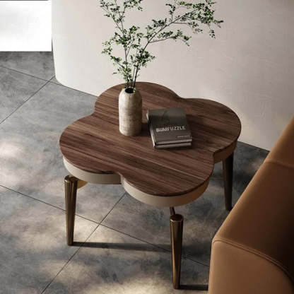 Nordic Clover Brass Walnut Wood Round Coffee Table — Clover