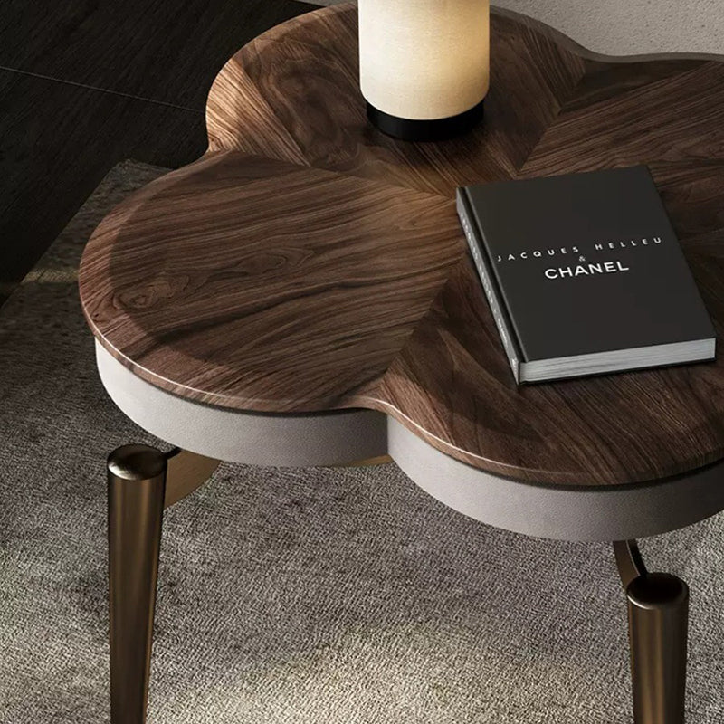 Nordic Clover Brass Walnut Wood Round Coffee Table