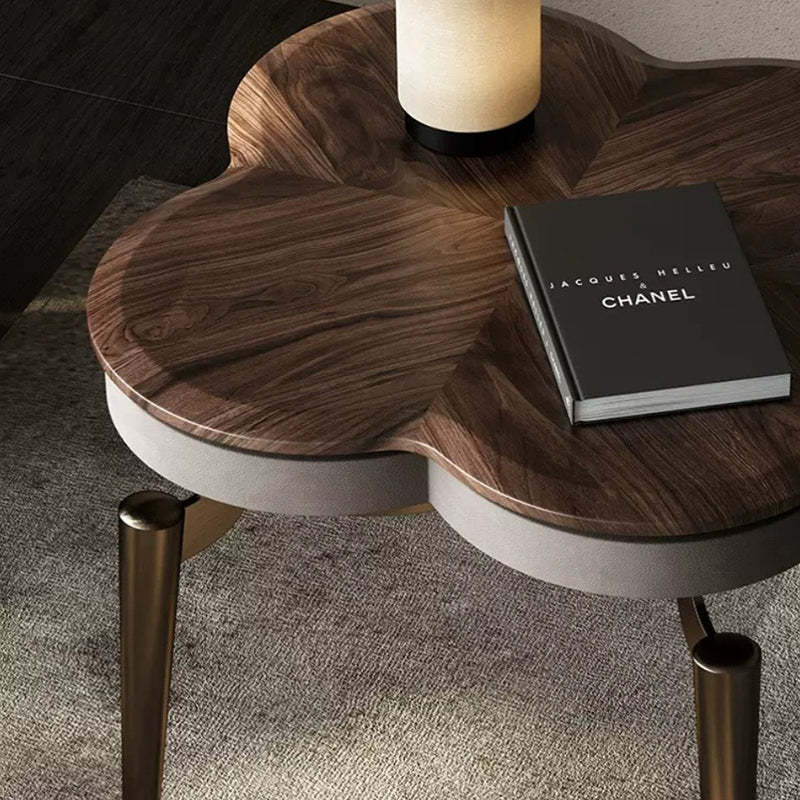 Nordic Clover Brass Walnut Wood Round Coffee Table