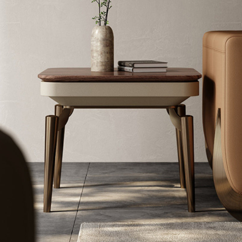 Nordic Clover Brass Walnut Wood Round Coffee Table — Square