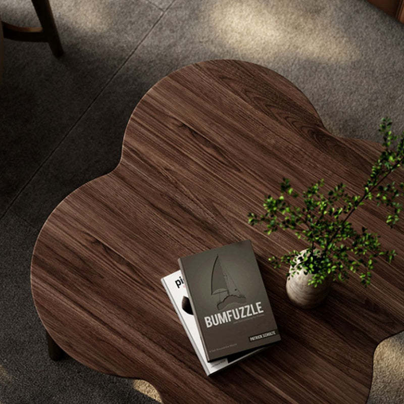Nordic Clover Brass Walnut Wood Round Coffee Table