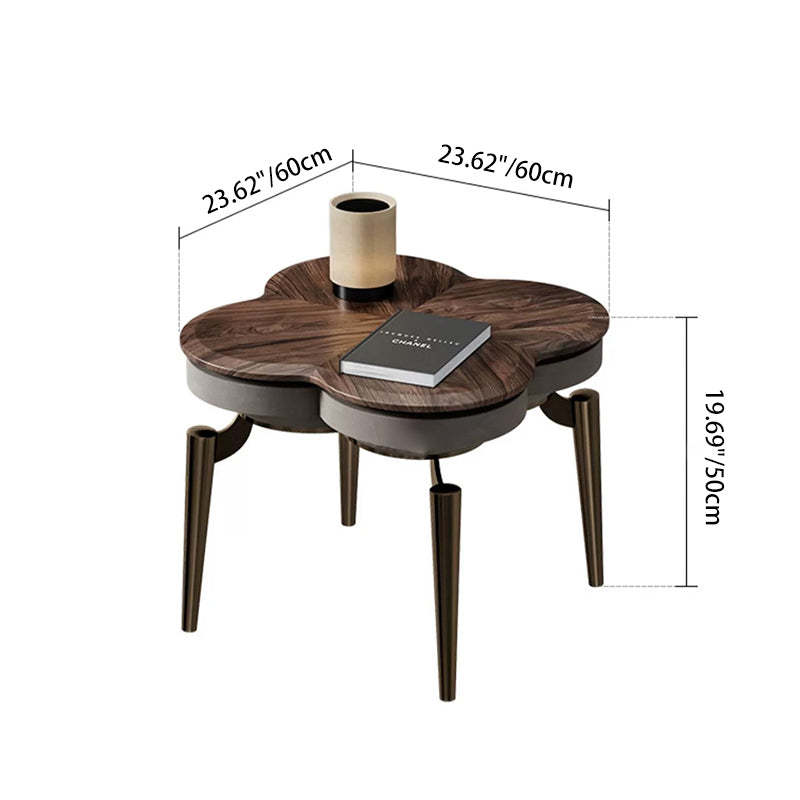 Nordic Clover Brass Walnut Wood Round Coffee Table