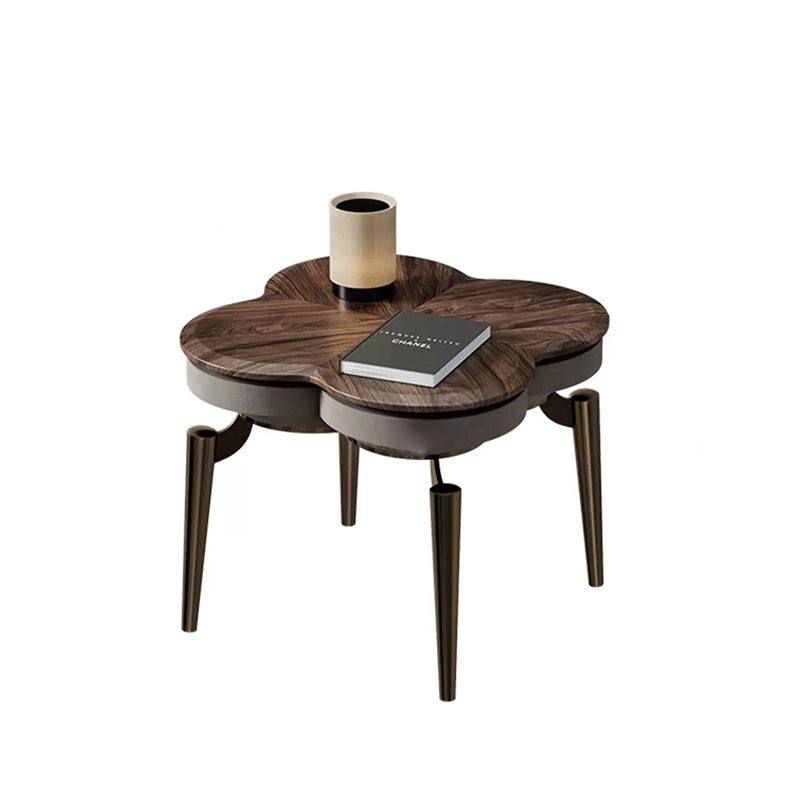 Nordic Clover Brass Walnut Wood Round Coffee Table