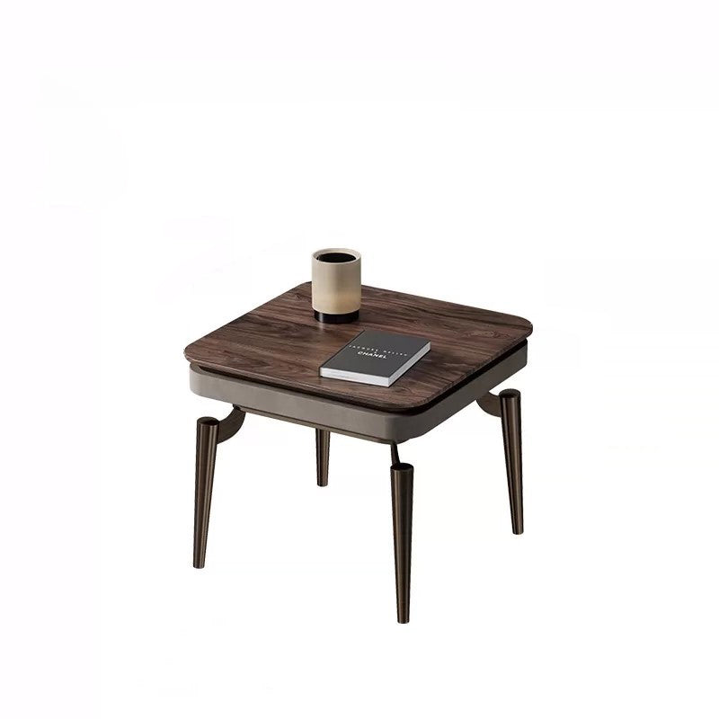 Nordic Clover Brass Walnut Wood Round Coffee Table